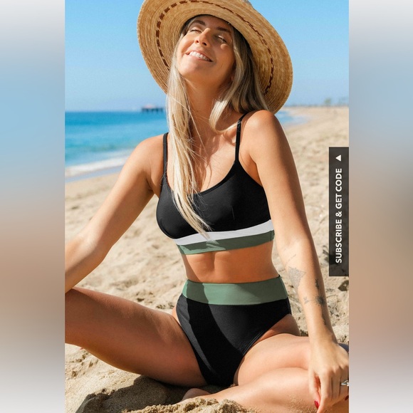 Cupshe Alegria Colorblock Bralette & High Waist Bikini Set - L Top & XL Bottom - Picture 3 of 8
